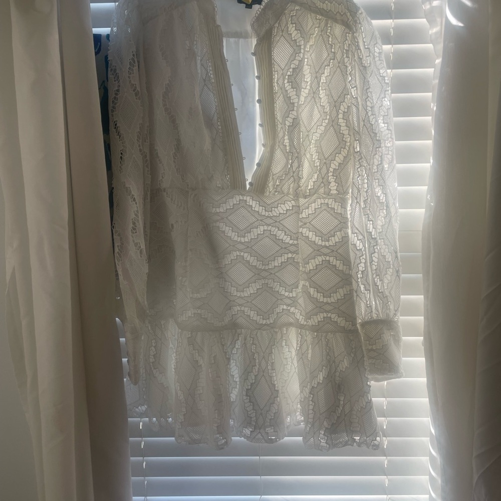 Bardot White Lace Long-Sleeve Mini Dress